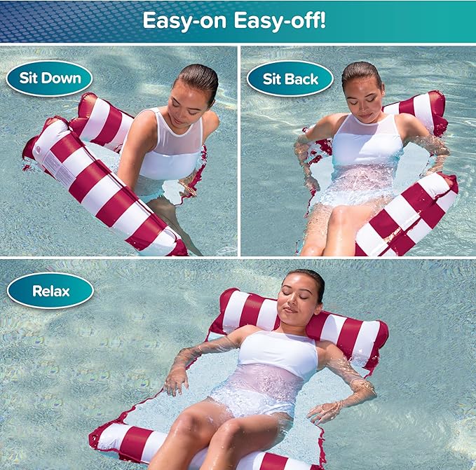 Aqua Original 4-in-1 Monterey Hammock Pool Float & Water Hammock– Multi-Purpose, Inflatable Pool Floats for Adults – Patented Thick, Non-Stick PVC Material – Burgundy