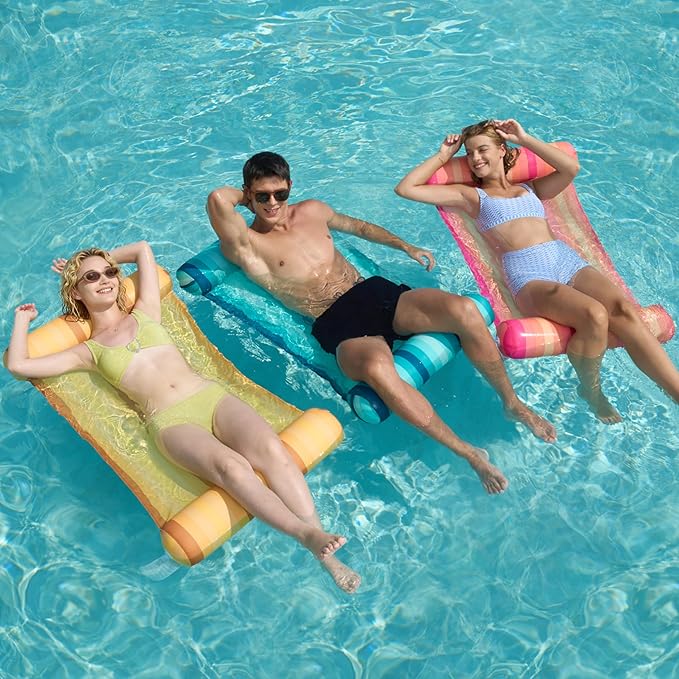 Sloosh 3 Pack 4-in-1 Inflatable Pool Floats - Water Hammock Lounges, Multi-Purpose Swimming Pool Accessories (Saddle, Lounge Chair, Drifter) for Pool, Lake, Outdoor, Beach