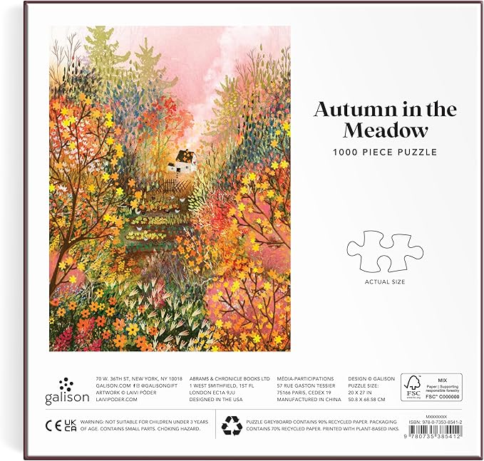 Galison Autumn in The Meadow – 1000 Piece Jigsaw Puzzle Featuring Beautiful Artwork of A Cottage Nestled Amongst A Fall Meadow