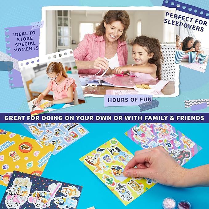 Bluey Scrapbook Kit for Kids with Scrapbooking Supplies Stamp Glitter Glue DIY Photo Album Art Kit Cute Stationary for Kids Gifts for Girls and Boys (Multi Scrapbook)