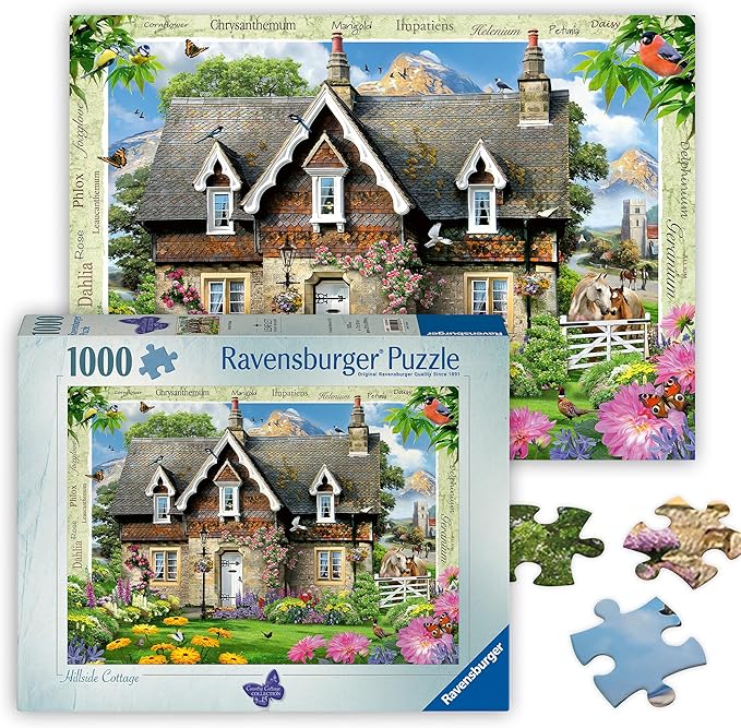Ravensburger - Hillside Cottage - 1000 Piece Jigsaw Puzzle - Stunning, Vivid Colors - Idyllic Summer Cottage in The Country Scene - Puzzles for Adults