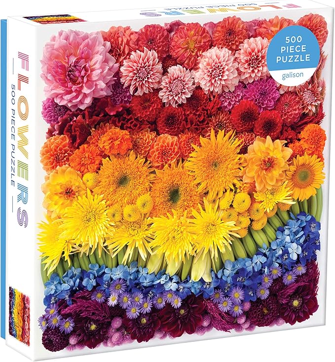 Galison Rainbow Flowers Jigsaw Puzzle, 500 Pieces, 20”x20” – Features an Array of Flowers and Petals in a Mesmerizing Rainbow of Color – Challenging, Perfect for Family Fun – Fun Indoor Activity