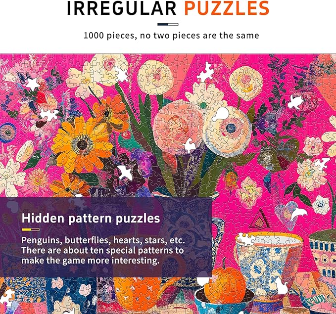 Puzzles for Adults 1000 Pieces - Flowers Art: Difficult Challenging Unique Jigsaw Puzzle for Adults, Gift for Women, 6-Color-Zone on Back Puzzles