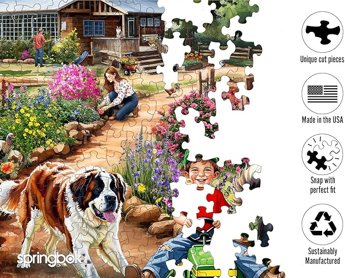 Springbok Life on The Farm 350 Piece Jigsaw Puzzle for Adults - John Deere Tractor - Unique Cut Pieces - Made in USA