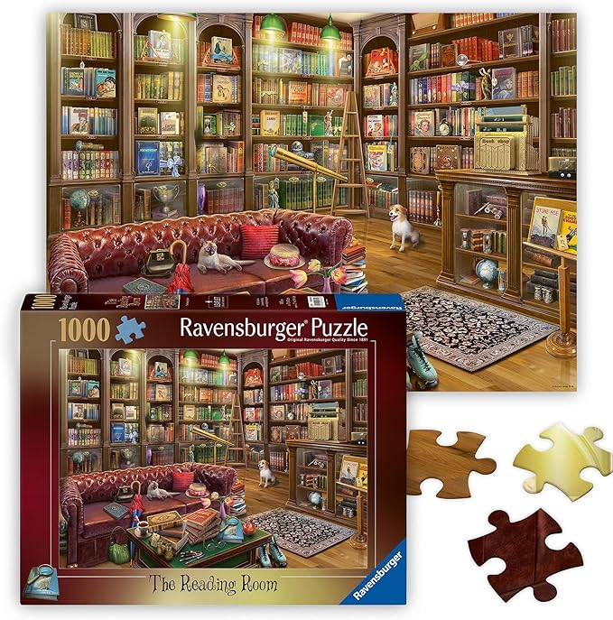 Ravensburger - The Reading Room - 1000 Piece Jigsaw Puzzle - Stunning, Vivid Colors - Books, Knick-Knacks & Overstuffed Chairs - Peaceful Library Scene - Puzzles for Adults