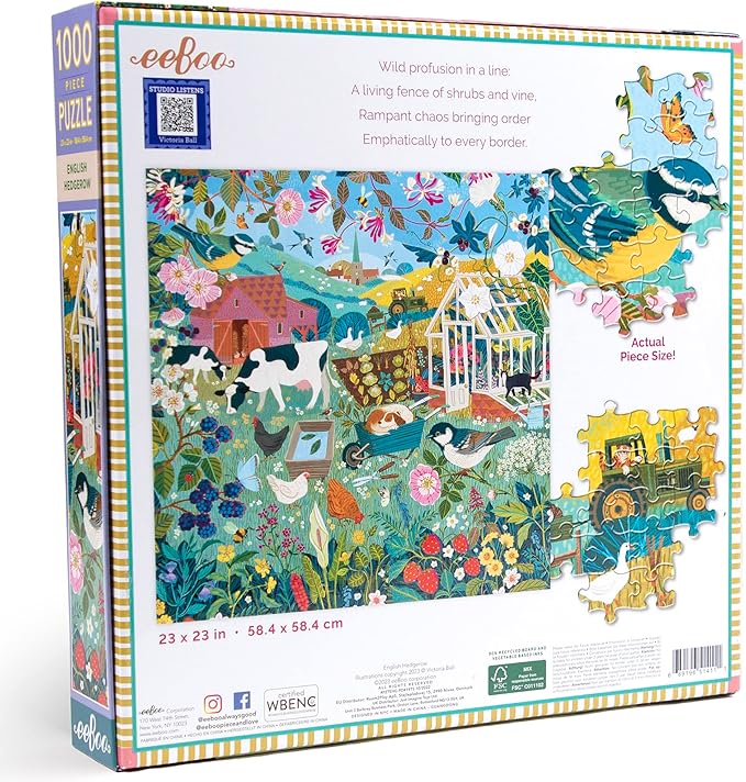 eeBoo 1000 Piece Puzzle - English Cottage Hedgerows Jigsaw Puzzle for Adults, Square 23" x 23" Made with Recycled Board & Vegetable-Based Ink