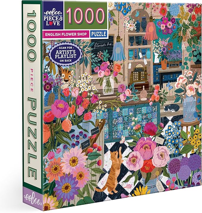 eeBoo 1000 Piece Puzzle - English Flower Shop Jigsaw Puzzle for Adults, Square 23" x 23" Made with Recycled Board & Vegetable-Based Ink