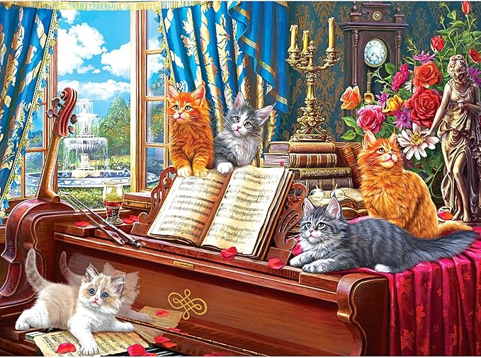 RoseArt - Fancy Cats - Piano Lessons - 750 Piece Jigsaw Puzzle for Adults