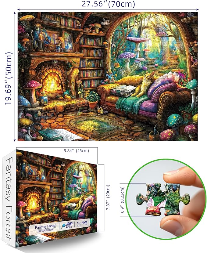Blueforest 1000 Piece Puzzle for Adults - Magical Forest Library Fantasy Art, 27.5x19.7 Inches Hard Challenging Jigsaw Puzzles for Game Nights Relaxation & Home Decor