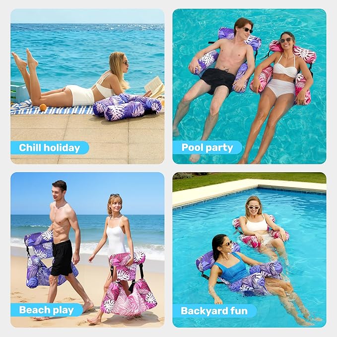 SLOOSH Inflatable Pool Floats Adult,2 Packs Floating Lounge Chairs,Blow up Pool Noodles for Adult Heavy Duty,Floating Chair for Party Summer Water Beach Lake Fun