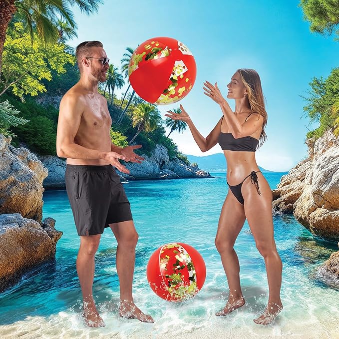 POZA Inflatable Beach Balls - Elegant Glitter Confetti Premium Floaters, Heavy Duty Vinyl Floatation Pool Toys for Pool Beach Party, UV Resistant Pool Décor
