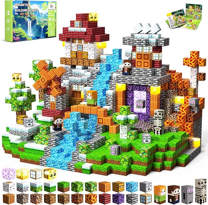 Magnetic Blocks, 208PCS Magnetic Building Blocks, Stacking Magnetic for Kids, Sensory Toy for STEM Constructions Magnetic Blocks for Boys Girls Age 3+, Holiday Birthday Gifts