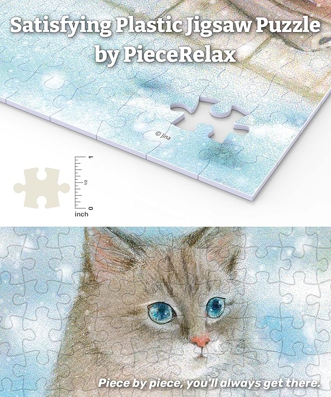 PieceRelax PieceClicks Plastic Jigsaw Puzzle for Adults 500 Pieces - Jina - A Snow cat - 18.8 X 12.6 Inches, Most Satisfying Table Games, No Glue Needed [U1052]