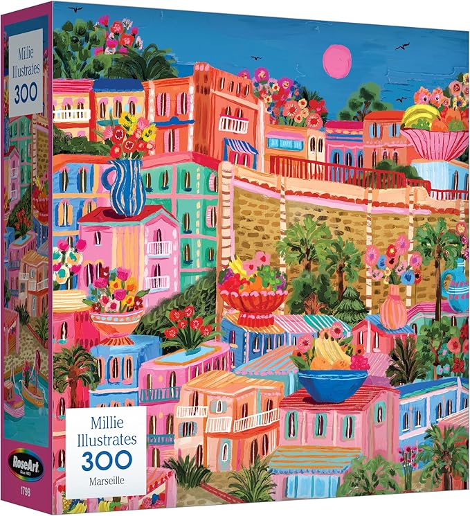 RoseArt - Millie Illustrates - Marseille France - 300 Piece Jigsaw Puzzle, Colorful Modern Travel Art Illustrated Puzzles for Adults
