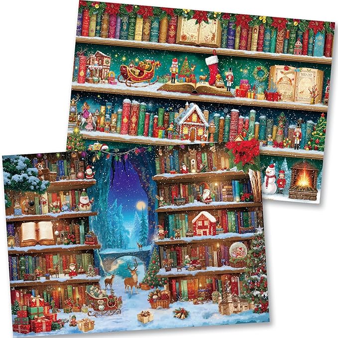 Sutinban 2 Pack Christmas Bookshelf 500 Piece Puzzles for Adults, Jigsaw Puzzle for Adults Seniors, Challenging Colorful Puzzles Family Game Gift Decor 20.0 * 14.2