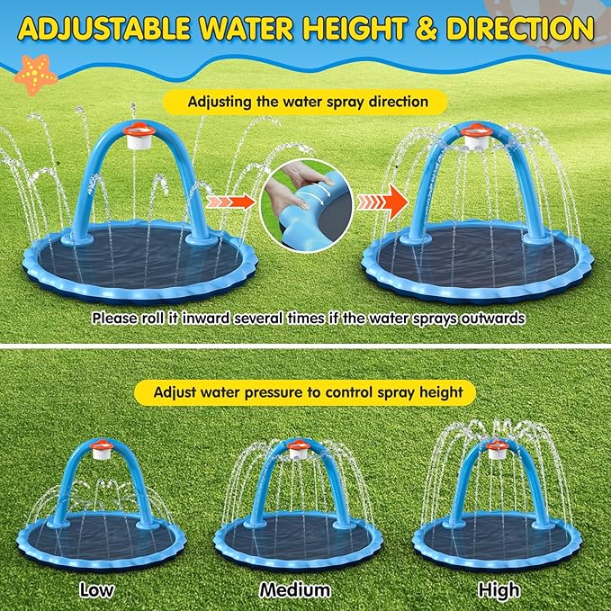 Splash Pad for Kids and Dog, 110" 2-in-1 Large Sprinkler Mat with Basketball Hoop and Arch for Kids Outdoor Play, Shoot Game for Backyard, Inflatable Water Toys More Fun for Boys and Girls