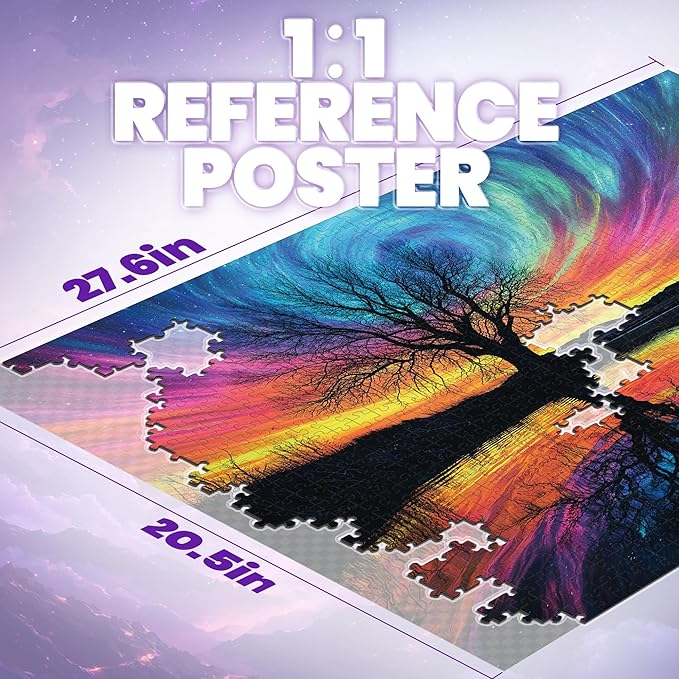 Puzzles for Adults 1000 Pieces - Tree of Life Aurora Jigsaw Puzzles - 1000 Pieces Puzzles with Letters on Back - Hard Challenging 1000 Piece Puzzle for Gift - 27.6x20.5 inch, 1:1 Poster