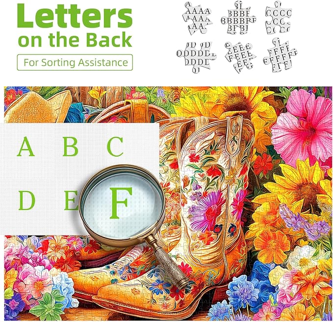 Floral Cowboy Boots 500 Piece Puzzle for Adults, Fun Puzzles for Adults 500 Pieces with HD Print & Poster,23"x15" Dust Free, for Gifts Halloween Christmas Family Games Lovers