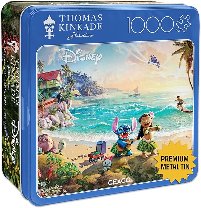 Ceaco - Disney - Thomas Kinkade - Lilo and Stitch - 1000 Piece Jigsaw Puzzle for Adults - Collectible Tin Case - Finished Size is 26.6 x 19