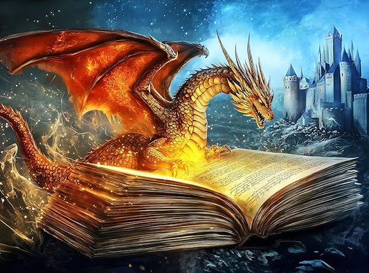 1000 Piece Jigsaw Puzzle for Adults - Mythical Dragon Springs Out of The Pages of a Book - Challenging Puzzle - Fantasy Dragon with Castle - 1000 Piece Puzzle for Adults. 20x27 inches