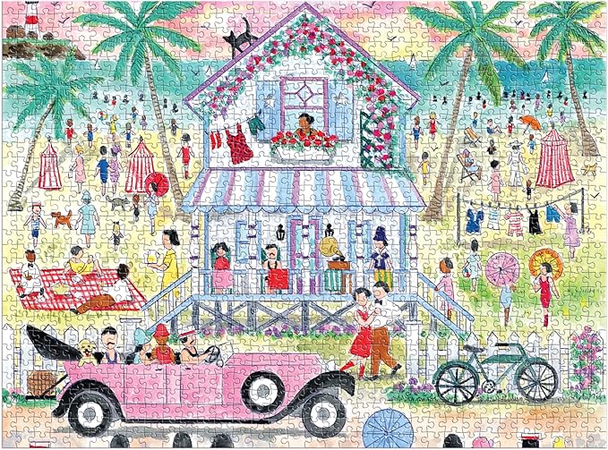 Galison Roaring 20s Beach House – 1000 Piece Michael Storrings Jigsaw Puzzle Featuring Beautiful Artwork of 1920s Inspired Beach House
