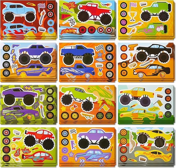 JOYIN 36 Sheets 9"x6" Make a face Stickers for Kids, Make Your Own Monster Truck Stickers, Crafts Birthday Party Favors, Goodie Bags Classroom Activities