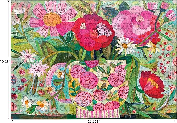 RoseArt - Soft Touch - Cup Full of Rosie - 1000 Piece Jigsaw Puzzle, Vibrant Flower Art Puzzle for Adults - Made in USA