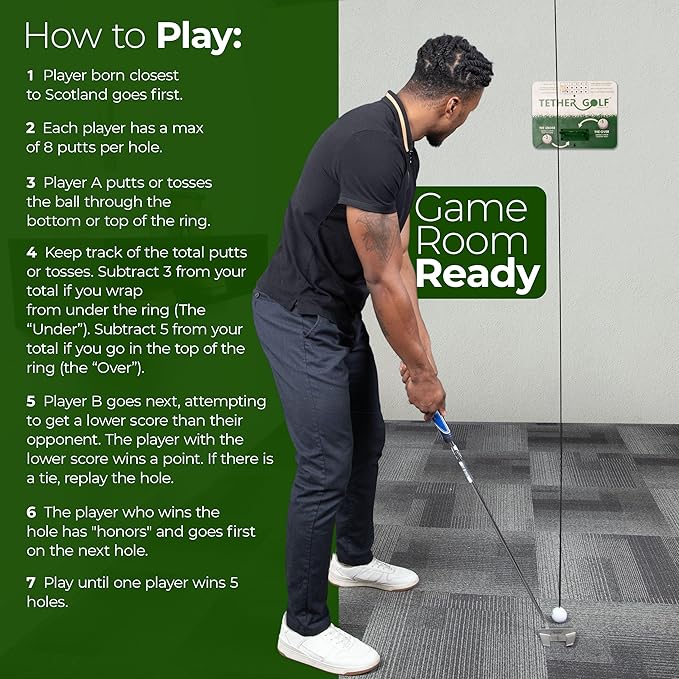 Tether Golf Indoor & Outdoor Golf Game - Unique Golf Game for the Family to Enjoy - Use Your Favorite Putter or Toss by Hand to Score and Have Fun - Great Golf Gift for Dad!