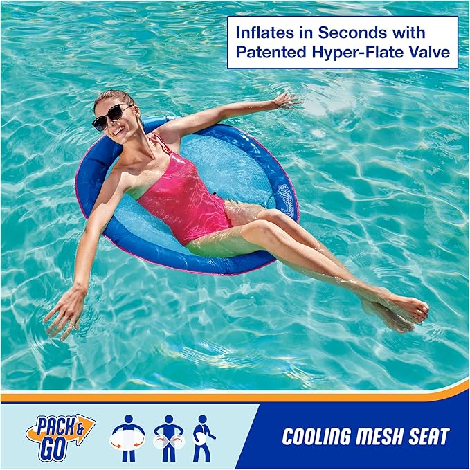 SwimWays Spring Float Premium Papasan Pool Lounger, Inflatable Pool Floats Adult with Fast Inflation for Ages 15 & Up