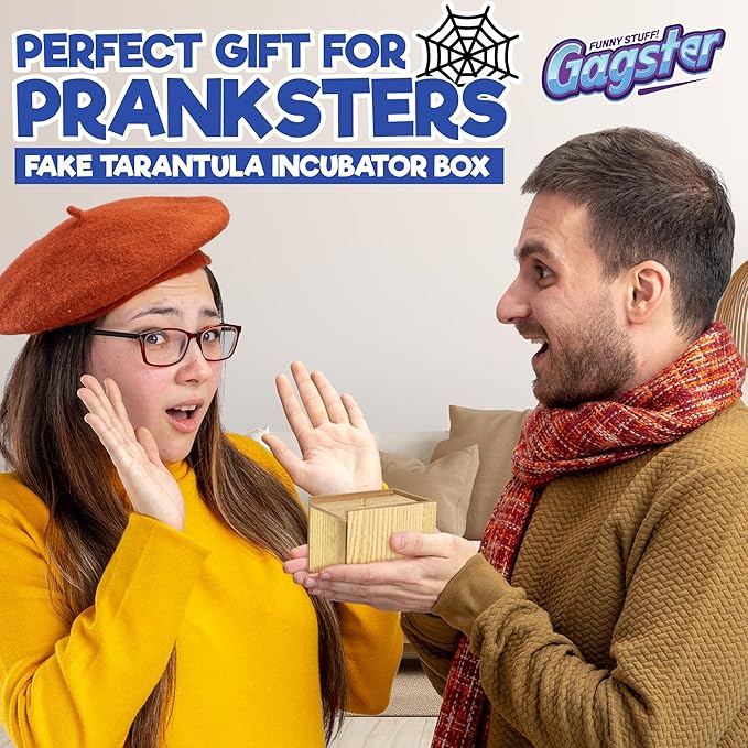 Gagster Spider Box Prank Fake Tarantula Incubator – Hilarious Practical Joke Toy – Trick & Scare Surprise Rubber Spider – Prank Present Packaging – Funny Joke Gift