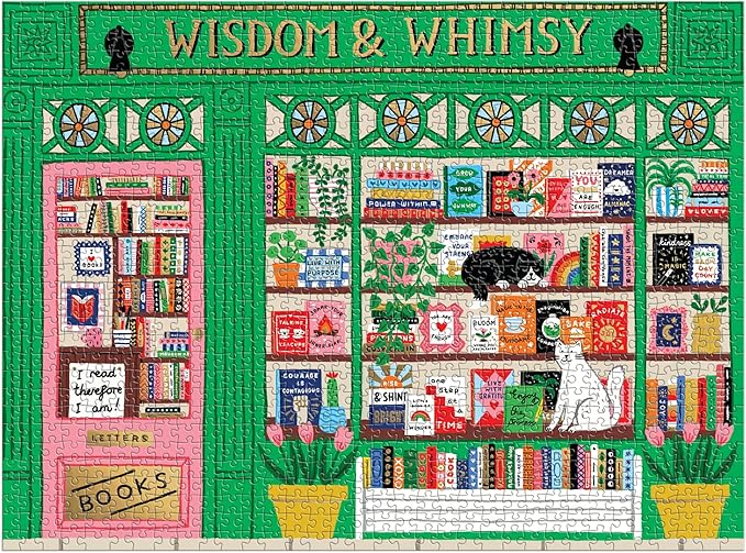 Galison Wisdom & Whimsy – 1000 Piece Foil Jigsaw Puzzle Featuring Beautiful Artwork of A Bookshop Scene