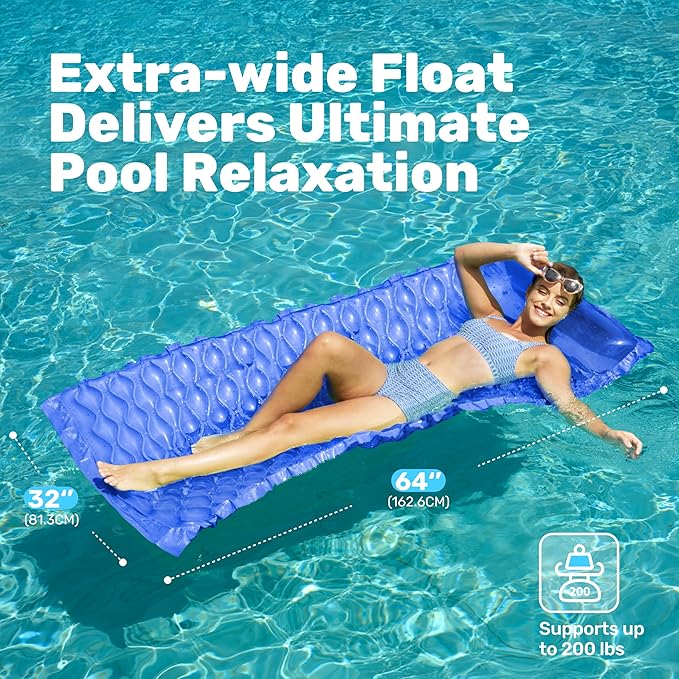 SLOOSH Inflatable Pool Floats Raft,Floating Lounge for Adults,64x32 inch Swimming Mat Pool Mattress with Headrest,2 Pieces Float Air Mat for Summer Water Beach Fun
