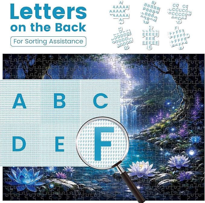 500 Piece Puzzles for Adults, Enchanted Waterfall Lotus 500 Piece Puzzle, Magical Forest Stream Jigsaw Puzzle, Perfect for Family Time, Stress Relief, Gift for Adults, Seniors, 20.5 x 15 in