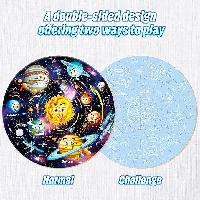 SYNARRY Solar System Floor Puzzles for Kids Ages 4-8, Large 70 Piece Jigsaw Puzzles for Kids Ages 4-6, Space Planet Astronaut Toys Puzzles, Preschool Learning Toys, Easter Basket Stuffers for Boy Girl