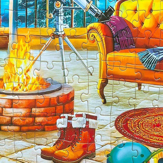 300 Piece Puzzles for Adults Large Piece - Jigsaw Puzzle for Kids Seniors - Northern Lights Lounge Cabin