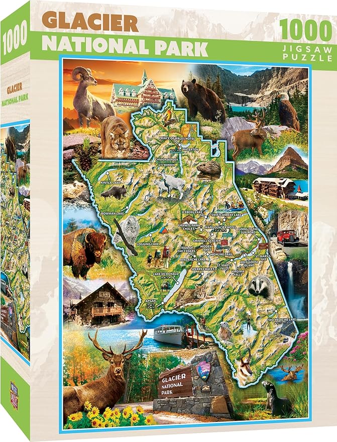 MasterPieces National Parks Maps 1000 Piece Jigsaw Puzzle for Adults, Family, Or Youth - Glacier National Park