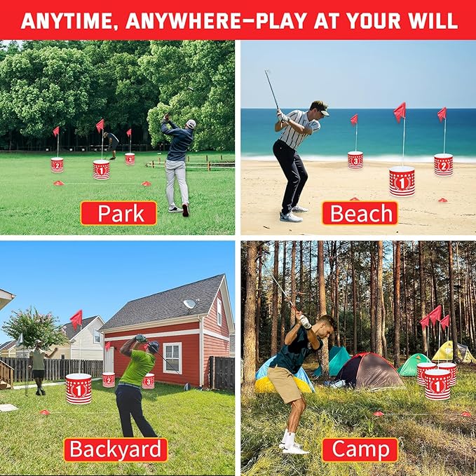 Backyard Golf 9 Holes Set with 2 Clubs,Portable Outdoor Game for Pratice,Golf Chipping Game for Lawn,Yard,Camping,Park,Beach