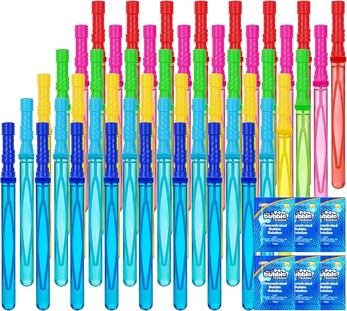 JOYIN 48 PCS 14.6’’ Big Bubble Wands for Kids, Bubble Wand with Refill Solution for Summer Toy Party Favor, Outdoors Toy Activity, Easter Basket Stuffers, Birthday Gift