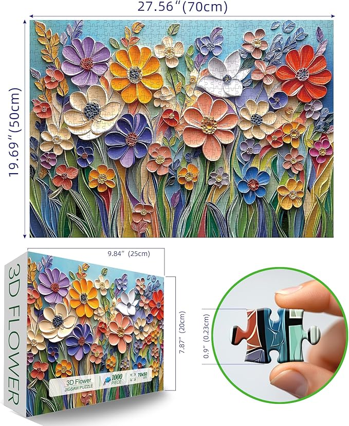 MINIWAN 3D Embossed Quilling Paper Art Wild Flowers 1000 Piece Jigsaw Puzzle for Adults, Muted Color Floral Paper Quilling Jigsaw Puzzle, Gift for Flower & Modern Art Lovers 27.5x19.7 Inch