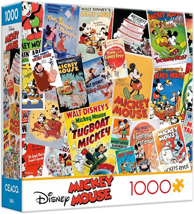 Ceaco - Vintage Mickey Mouse Poster Collage 1000 Piece Jigsaw Puzzle Challenging and Colorful Puzzle for Adults – Precision-Cut Pieces, Beautiful Artwork, and Hours of Relaxing Fun