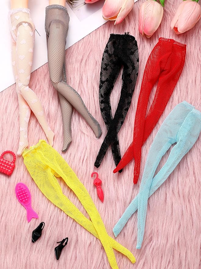 6 Pieces Doll Tights 12 Inch Handmade Doll Lace Stockings Female Long Sock Legging Casual Accessories for DIY Gifts(Plain Style)