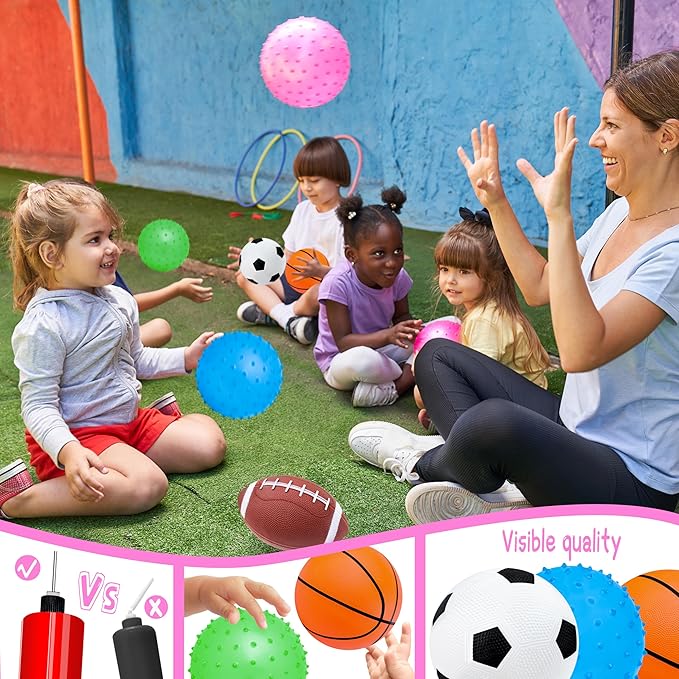 Kids Ball, Balls for Toddlers 1-3, Set of 6 Toddler Ball, Outdoor Toy for Kids, Soft Balls for Kid, Baby Sports Beach Toys, Green&Safe Soccer Basketball Baseball Rugby with Free Bump