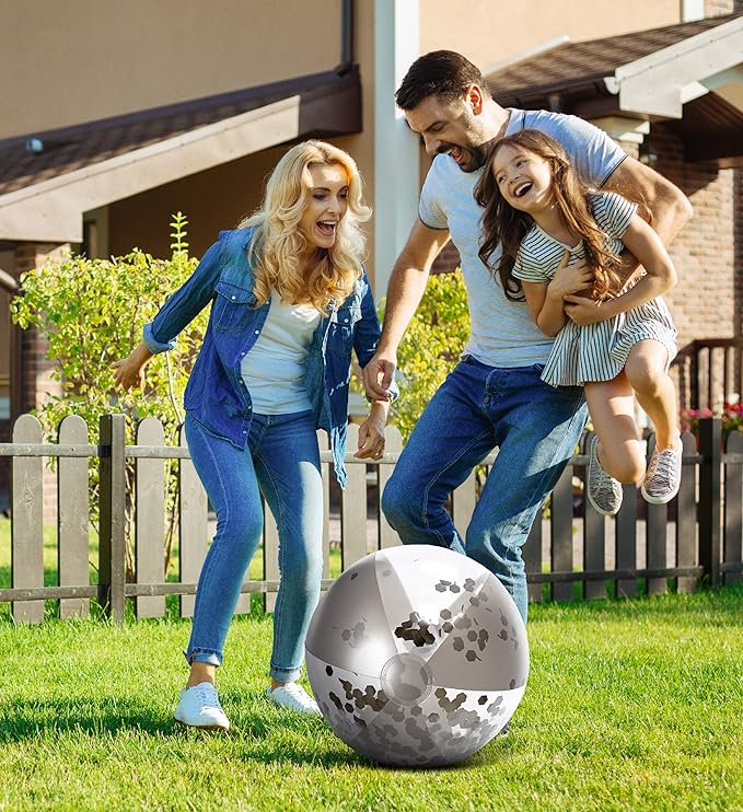 POZA Inflatable Beach Balls - Elegant Glitter Confetti Premium Floaters, Heavy Duty Vinyl Floatation Pool Toys for Pool Beach Party, UV Resistant Pool Décor