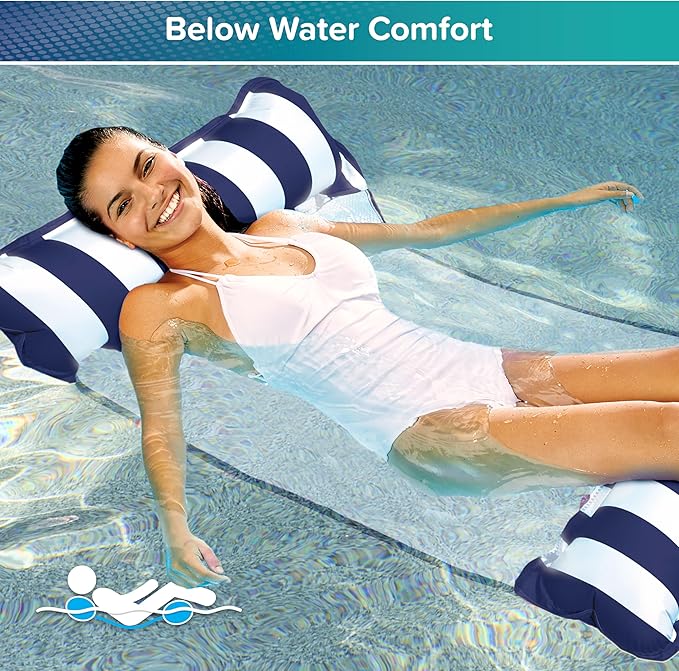 Aqua Original 4-in-1 Monterey Hammock Pool Float & Water Hammock – Multi-Purpose, Inflatable Pool Floats for Adults – Patented Thick, Non-Stick PVC Material – Navy
