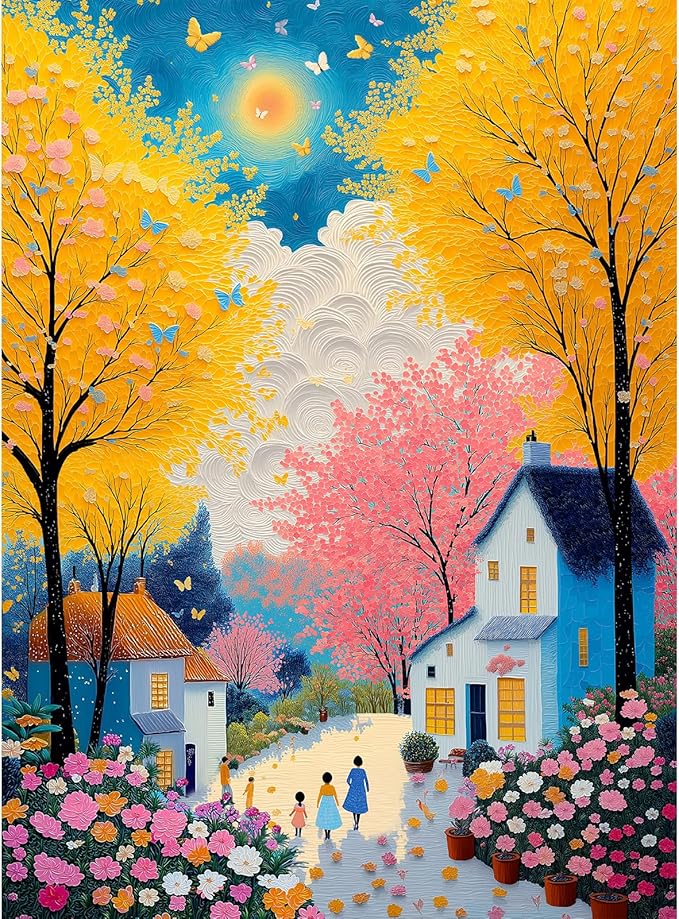 Puzzles for Adults 500 Pieces, Cherry Blossom Jigsaw Puzzles - Colorful Path, Impossible Colorful Wall Art Puzzle for Seniors Families, 20.47x14.96 Inches, 1:1 Poster, Letter On The Back