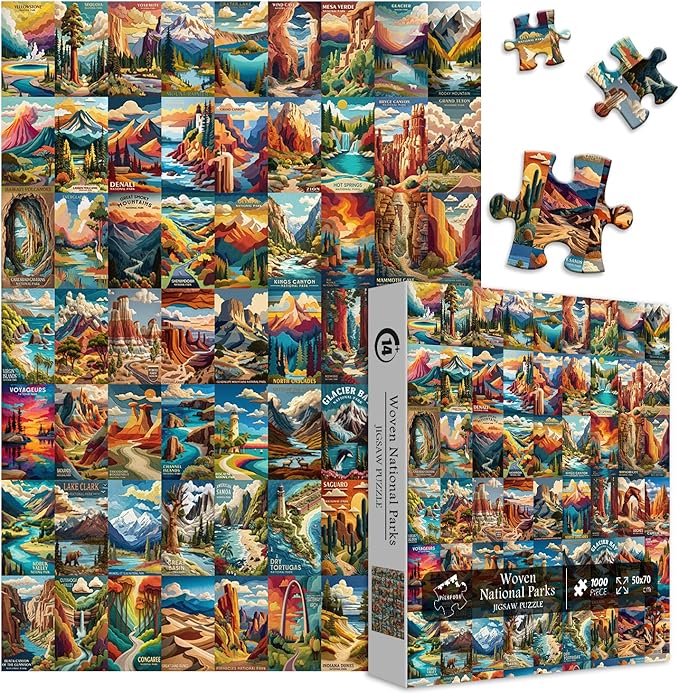 Woven National Parks Puzzle for Adults 1000 Pieces, Travel Landscape Puzzle Zion Yellowstone Yosemite, Nature Jigsaw Puzzles Scenery Mountain Scene