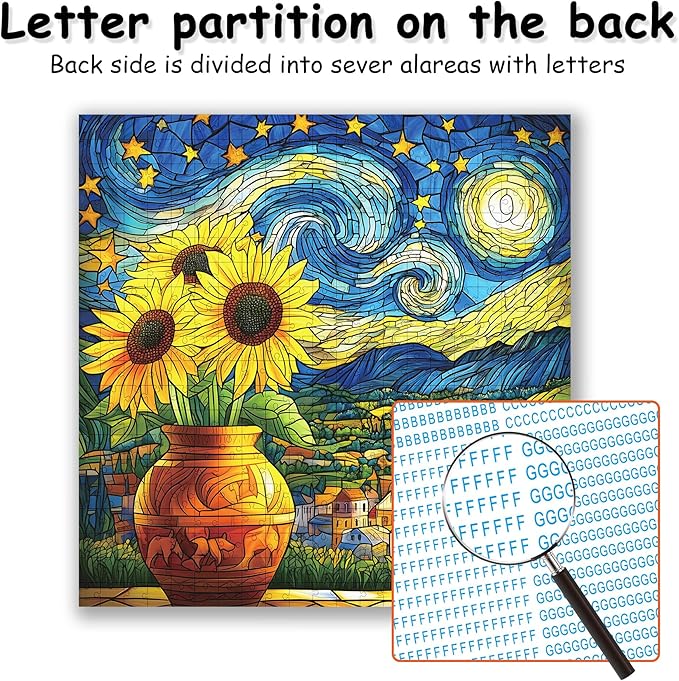 Starry Night Puzzle 1000 Pieces-Moonlit Night, Sunflower Puzzles for Adults 1000 Pieces, Jigsaw Puzzle Stained Glass, Difficult Jigsaw Puzzles for Family, Finished Size 23.98 * 23.98"
