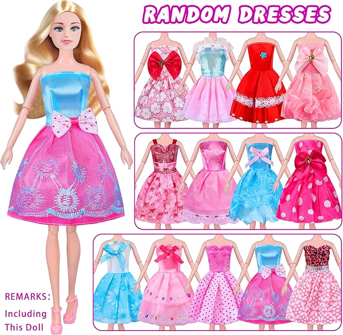 MINIFUN 91 Pcs Doll Convertible Car Set, Doll Clothes and Accessories, Doll Playset Dress up Toys for Girls Kids Toddlers, Gift Toys for Age 3 4 5 6 7 8