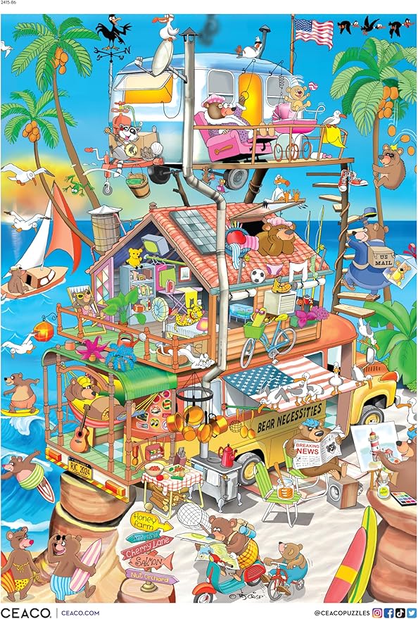 Ceaco - RJ Crisp - Bearly a Vacation - 500 Piece Jigsaw Puzzle - Relaxing and Fun Activity for Adults