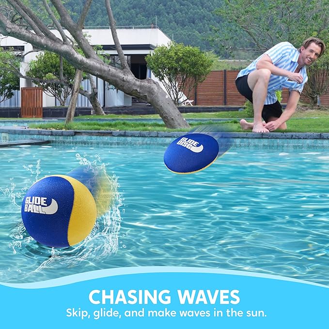 SYNCFUN 4 Pcs Skip Water Balls,Splash Water Bouncing Balls with Mesh Bag, Beach Toys for Kids, Pool Toys for Friends and Family, Fly Swimming Game Adults, Boys,Teens, Great for All Ages